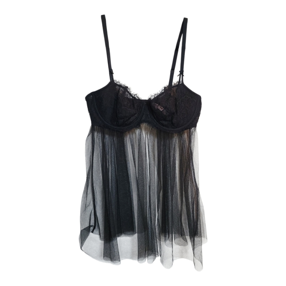 Victoria's Secret Black Lace Sheer Babydoll  Romantic  Elegant Lingerie, Size XL